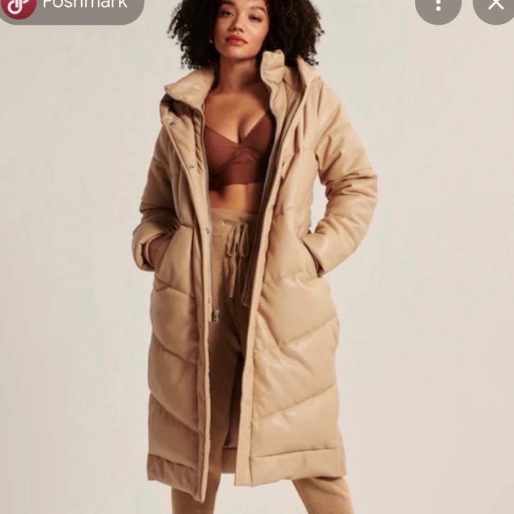 COPY - Abercrombie vegan leather long puffer, never worn!